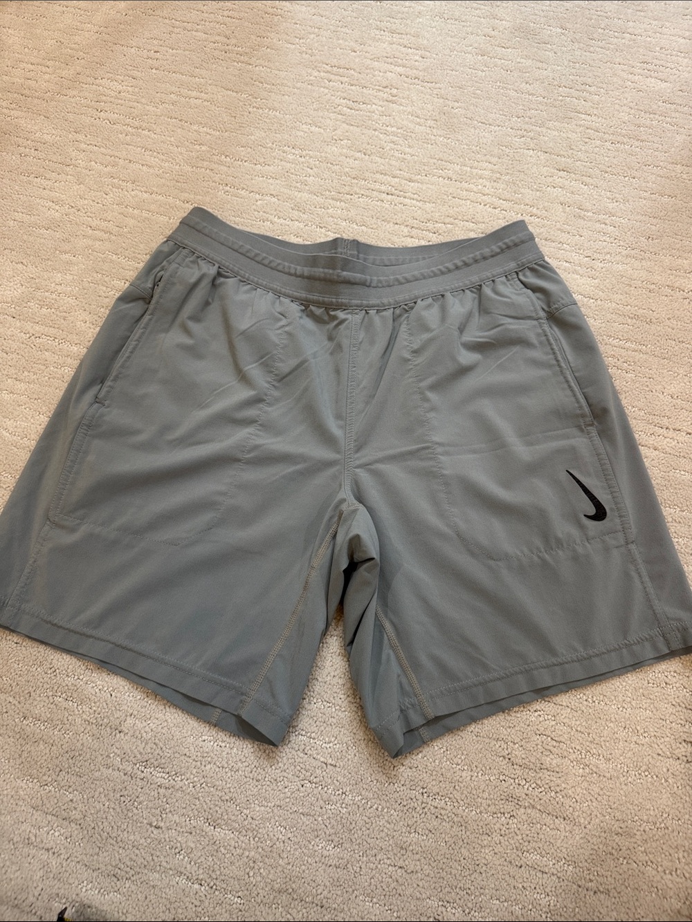 Nike Men's Light Gray Athletic Shorts with Black Swoosh 7” Inseam